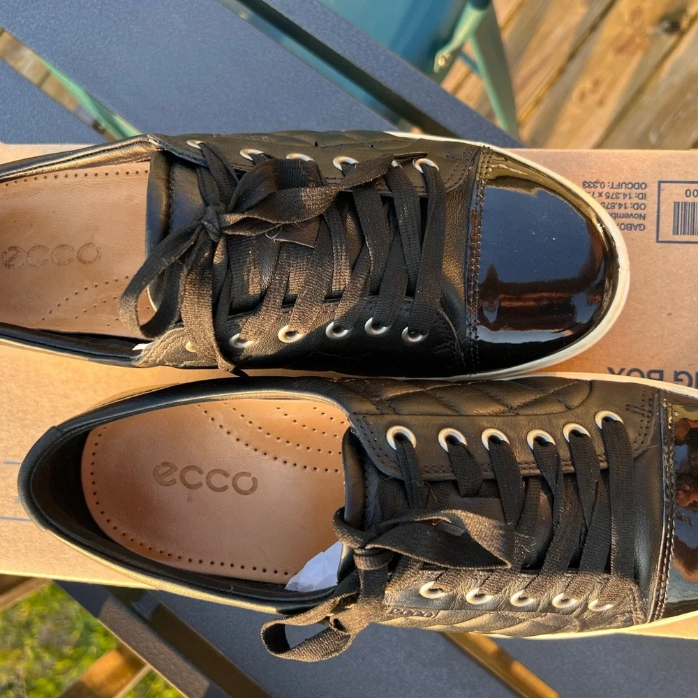 ECCO Soft 7 Quilted Leather & Patent Cap Toe Sneakers - EU 40 / US 9-9.5